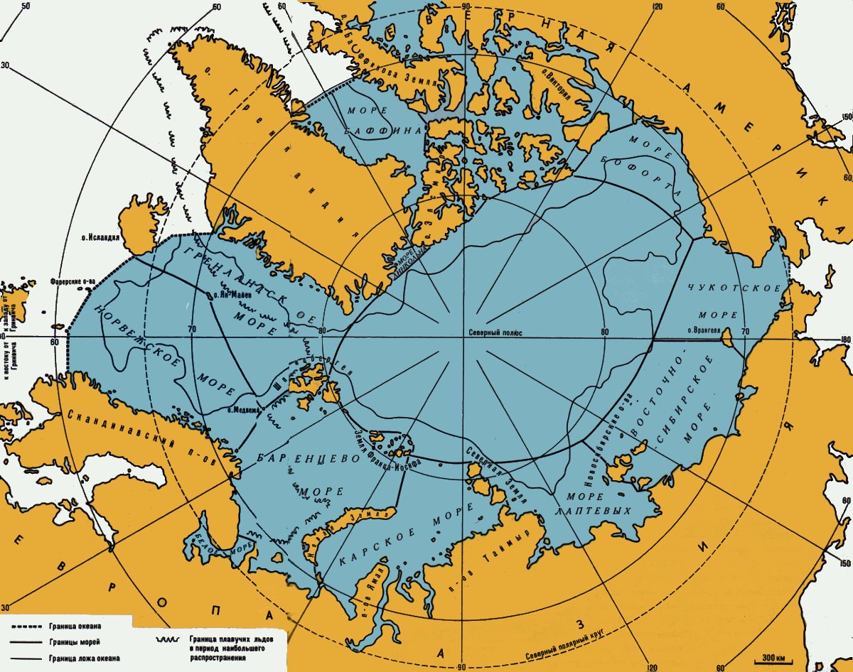 Границы Северного Ледовитого океана на контурной карте
